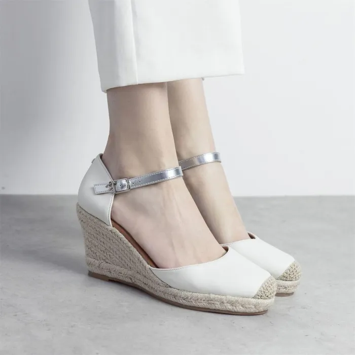 Women Moda In Pelle Wedge Sandals Gael White Synthetic
