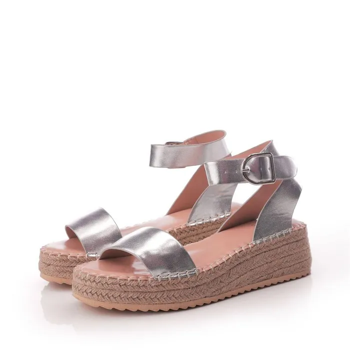 Women Moda In Pelle Wedge Sandals Nasha Silver Porvair