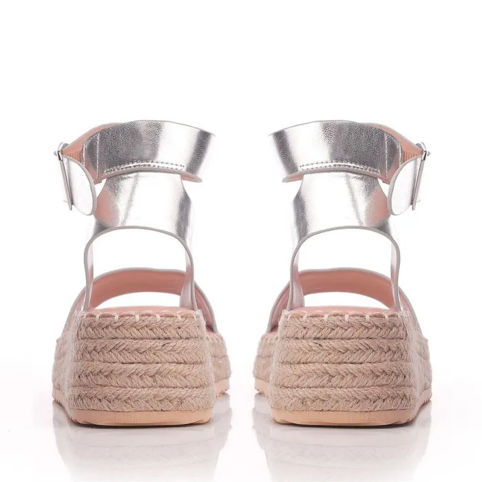 Women Moda In Pelle Wedge Sandals Nasha Silver Porvair
