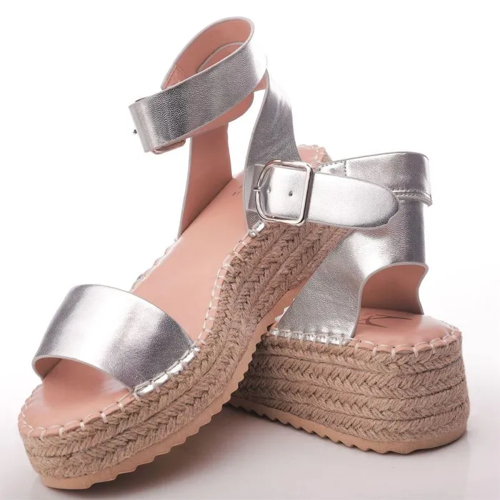 Women Moda In Pelle Wedge Sandals Nasha Silver Porvair