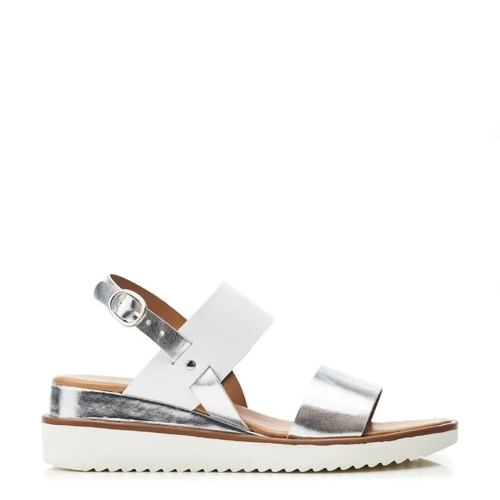 Women Moda In Pelle Wedge Sandals Navasay White 8211 Silver Leather