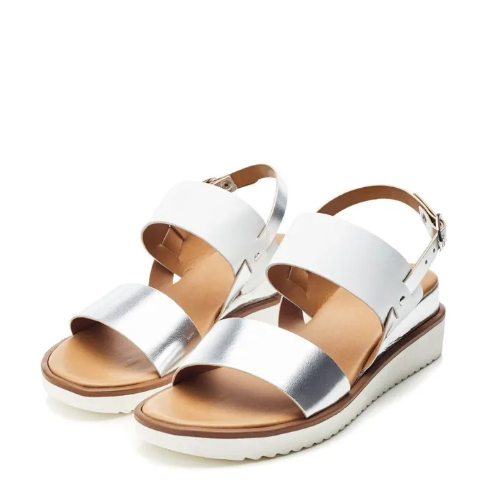 Women Moda In Pelle Wedge Sandals Navasay White 8211 Silver Leather