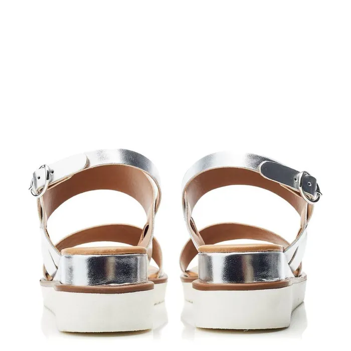 Women Moda In Pelle Wedge Sandals Navasay White 8211 Silver Leather