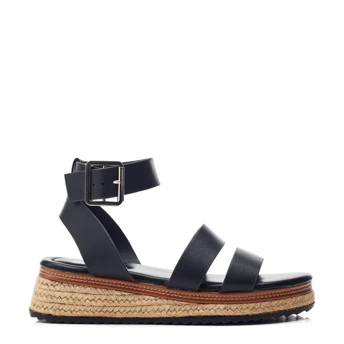 Women Moda In Pelle Wedge Sandals Pressley Black Porvair