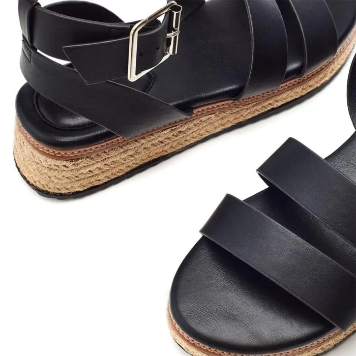 Women Moda In Pelle Wedge Sandals Pressley Black Porvair