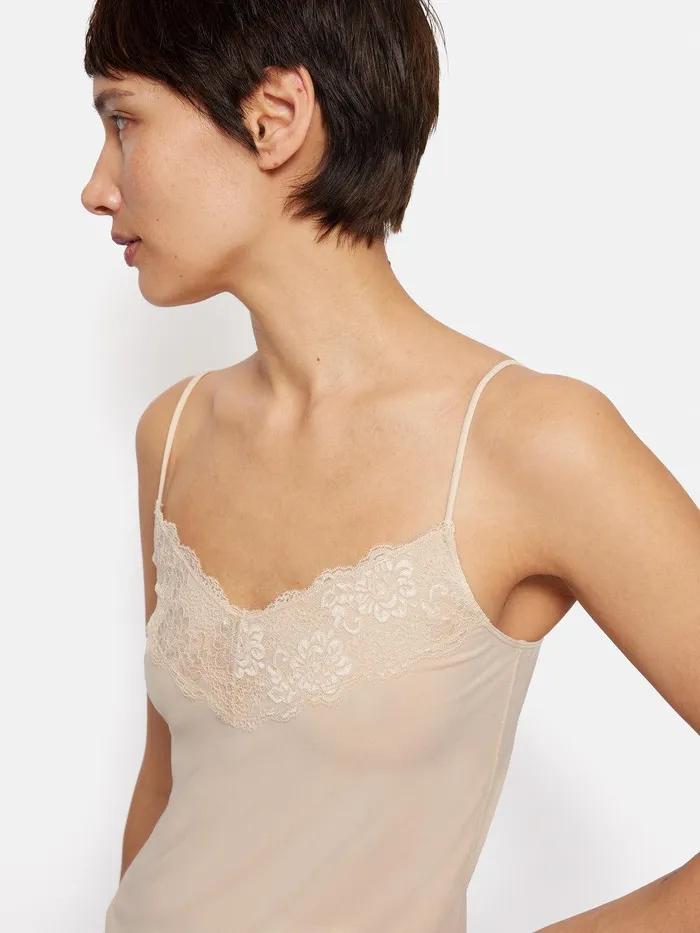Women Modal Lace Vest Pale Sand Jigsaw Shirts and Tops