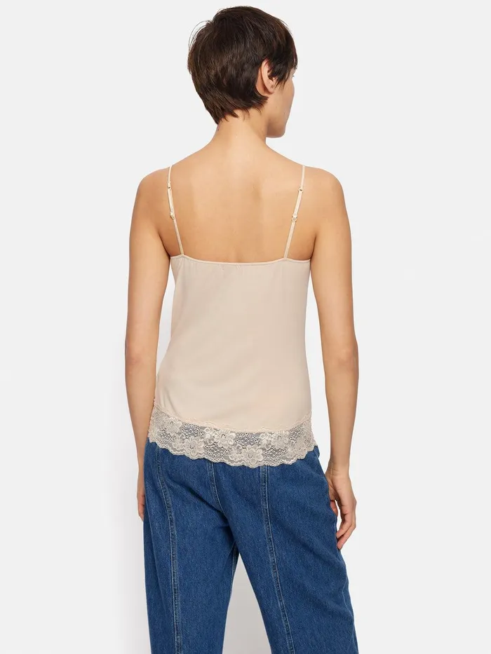 Women Modal Lace Vest Pale Sand Jigsaw Shirts and Tops
