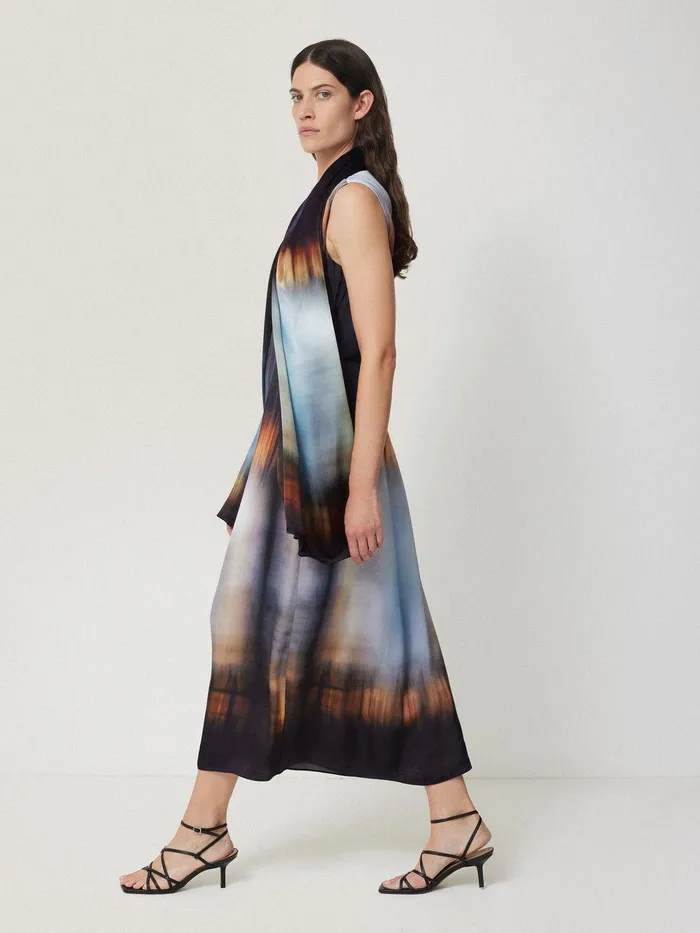 Women Modern Tie Dye Silk Scarf Multi Jigsaw Ponchos and Scarves