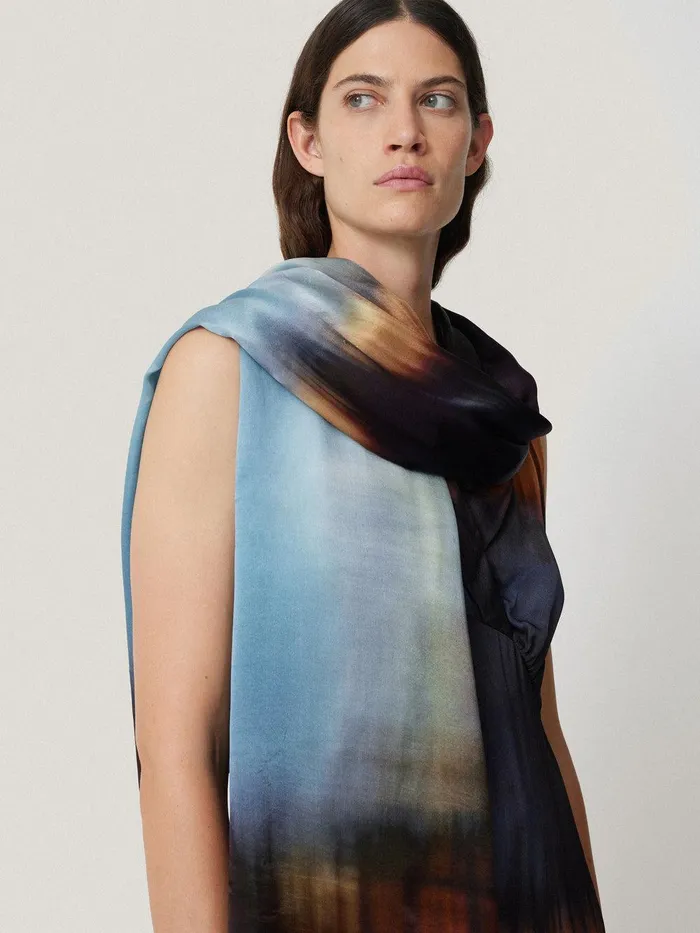 Women Modern Tie Dye Silk Scarf Multi Jigsaw Ponchos and Scarves