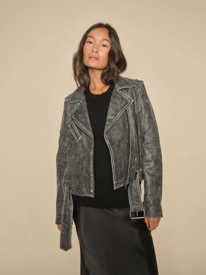 Women MOS MOSH MMCelia Biker Leather Jacket Phantom Leather