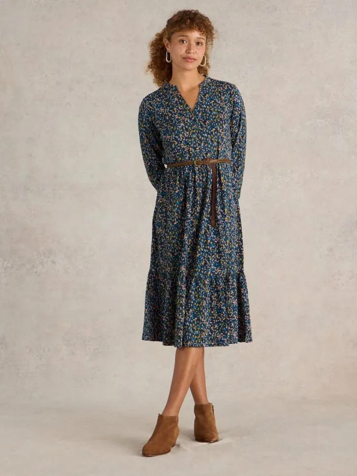 Women Naya Tiered Jersey Dress Navy Multi White Stuff Party Dresses