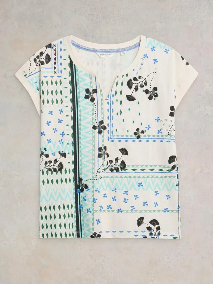 Women NELLY NOTCH NECK COTTON TEE White Print White Stuff Tops and Tees Women NELLY NOTCH NECK COTTON TEE White Print White Stuff Tops and Tees
