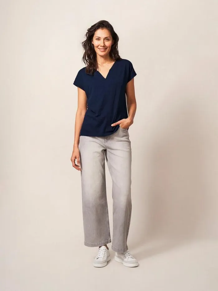 Women Nelly Notch Neck Tee Dark Navy White Stuff Tops and Tees