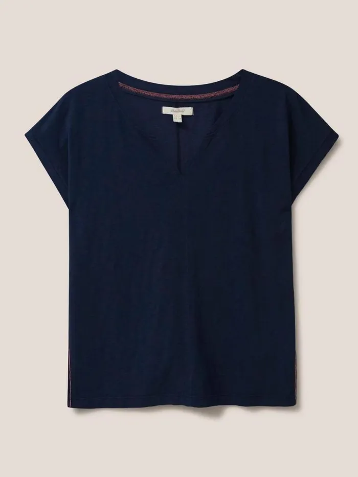 Women Nelly Notch Neck Tee Dark Navy White Stuff Tops and Tees