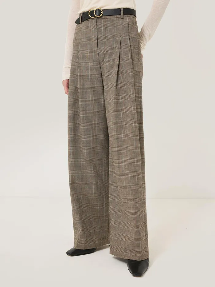 Women Nik Cotton Check Trouser Brown Jigsaw Trousers