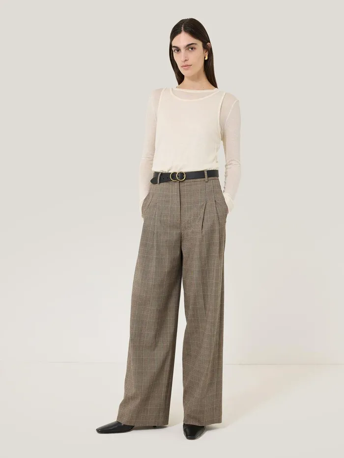 Women Nik Cotton Check Trouser Brown Jigsaw Trousers