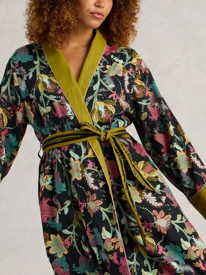 Women Nina Organic Dressing Gown Black Print White Stuff Nightwear Women Nina Organic Dressing Gown Black Print White Stuff Nightwear