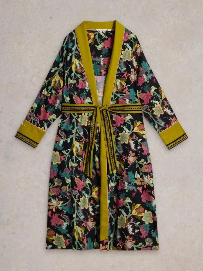 Women Nina Organic Dressing Gown Black Print White Stuff Nightwear Women Nina Organic Dressing Gown Black Print White Stuff Nightwear