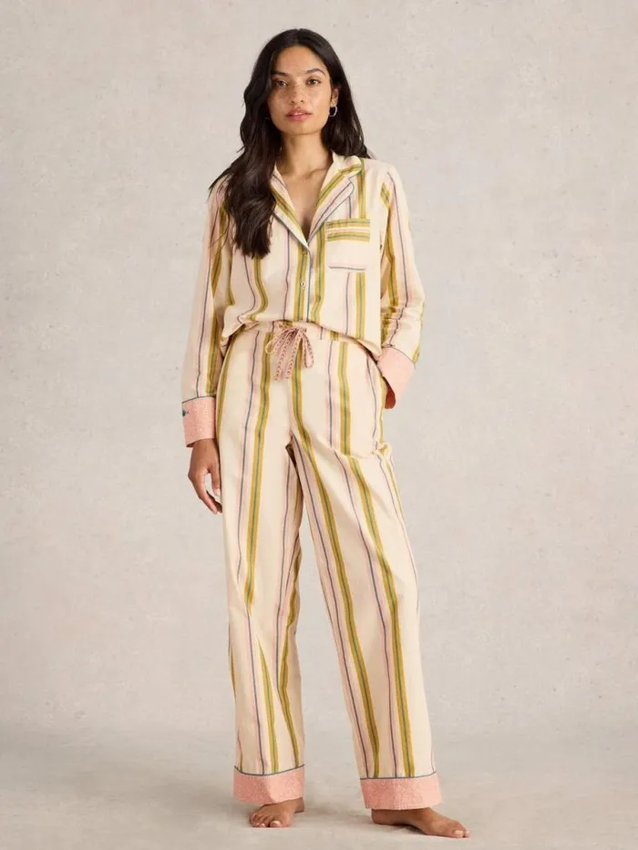 Women Nina Organic Stripe PJ Bottom Ivory Multi White Stuff Nightwear