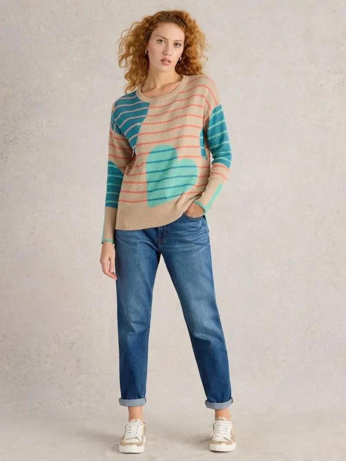 Women OLIVE HEART JUMPER Natural Multi White Stuff Knitwear