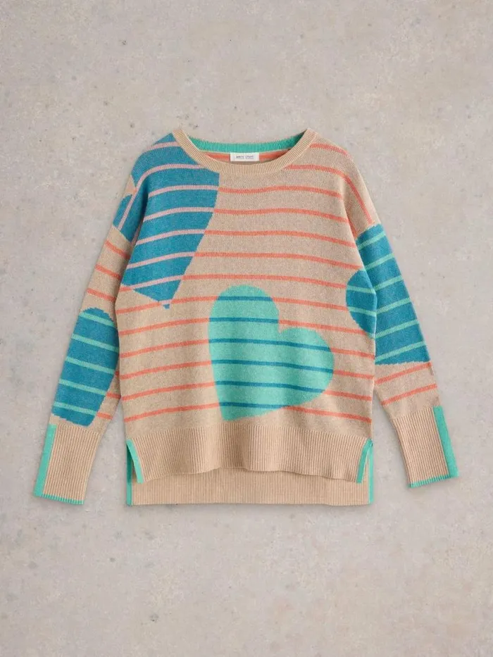 Women OLIVE HEART JUMPER Natural Multi White Stuff Knitwear