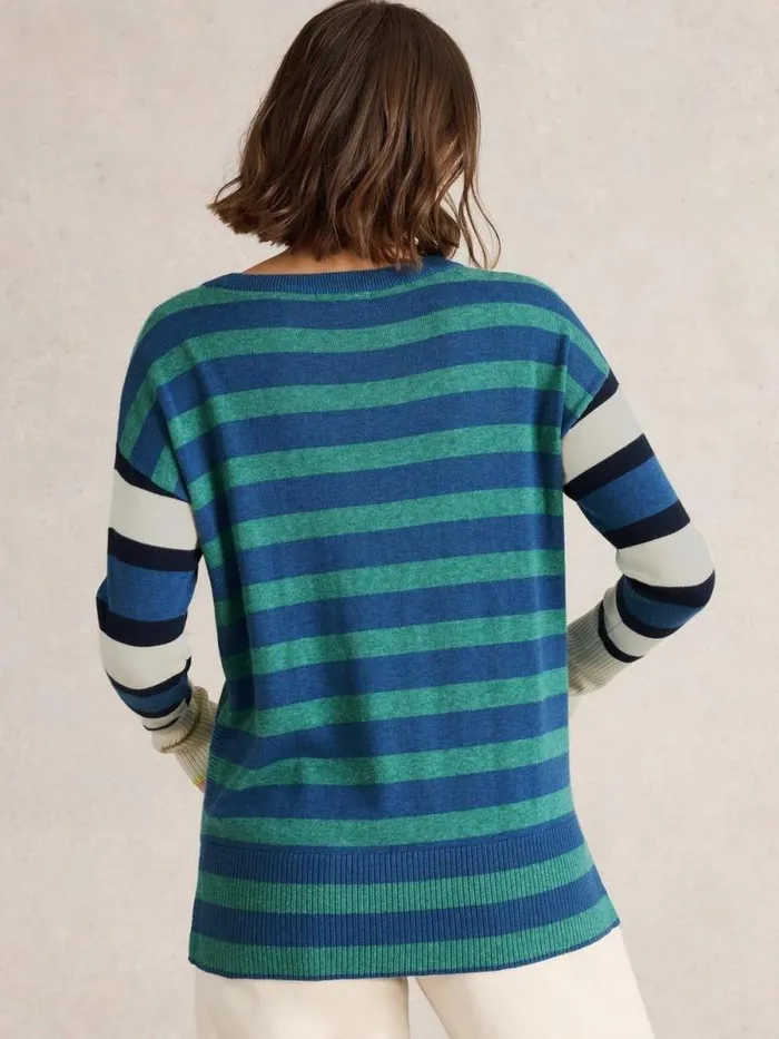 Women OLIVE STRIPE CREW NECK JUMPER Blue Multi White Stuff Knitwear