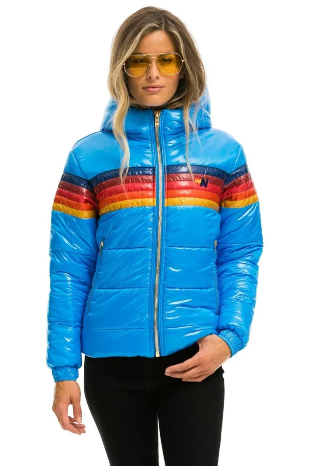 Women Outerwear Aviator Nation 5 STRIPE LUXE TREKKER JACKET 8211 GLOSSY BLUE