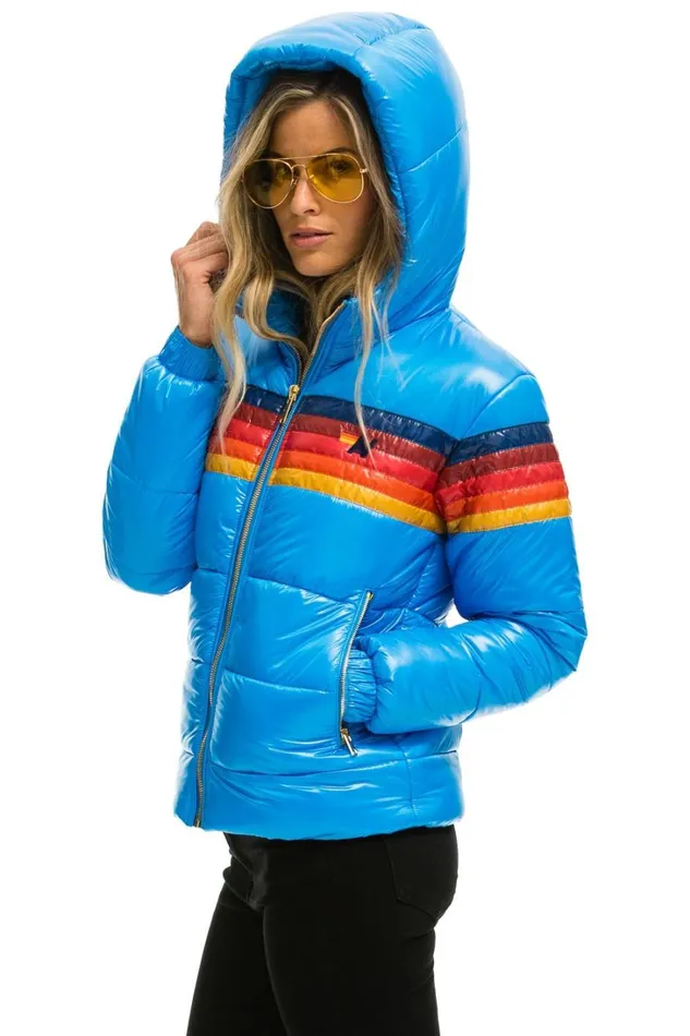 Women Outerwear Aviator Nation 5 STRIPE LUXE TREKKER JACKET 8211 GLOSSY BLUE Women Outerwear Aviator Nation 5 STRIPE LUXE TREKKER JACKET 8211 GLOSSY BLUE