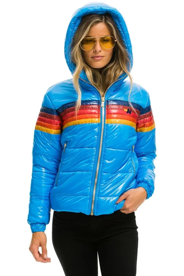 Women Outerwear Aviator Nation 5 STRIPE LUXE TREKKER JACKET 8211 GLOSSY BLUE Women Outerwear Aviator Nation 5 STRIPE LUXE TREKKER JACKET 8211 GLOSSY BLUE