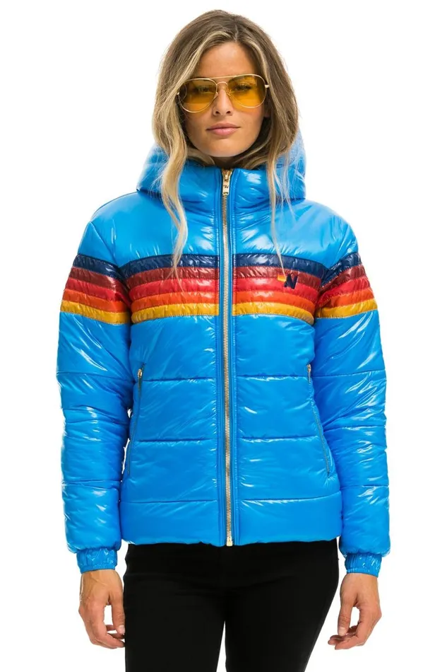 Women Outerwear Aviator Nation 5 STRIPE LUXE TREKKER JACKET 8211 GLOSSY BLUE Women Outerwear Aviator Nation 5 STRIPE LUXE TREKKER JACKET 8211 GLOSSY BLUE