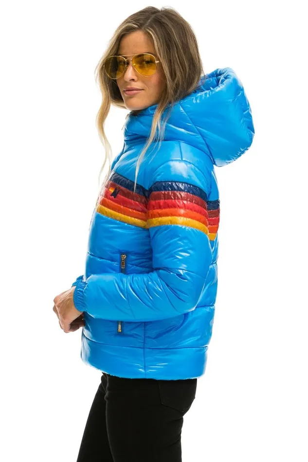 Women Outerwear Aviator Nation 5 STRIPE LUXE TREKKER JACKET 8211 GLOSSY BLUE Women Outerwear Aviator Nation 5 STRIPE LUXE TREKKER JACKET 8211 GLOSSY BLUE