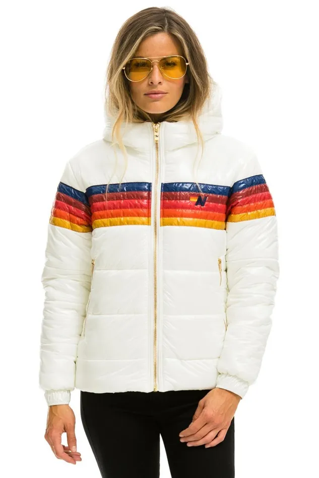 Women Outerwear Aviator Nation 5 STRIPE LUXE TREKKER JACKET 8211 GLOSSY WHITE