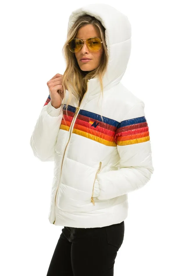 Women Outerwear Aviator Nation 5 STRIPE LUXE TREKKER JACKET 8211 GLOSSY WHITE