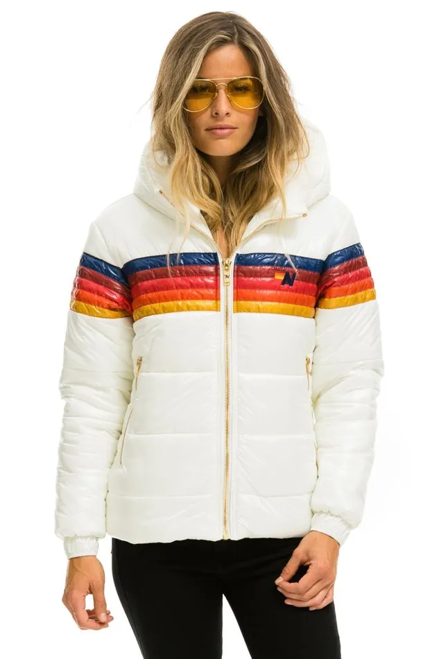 Women Outerwear Aviator Nation 5 STRIPE LUXE TREKKER JACKET 8211 GLOSSY WHITE