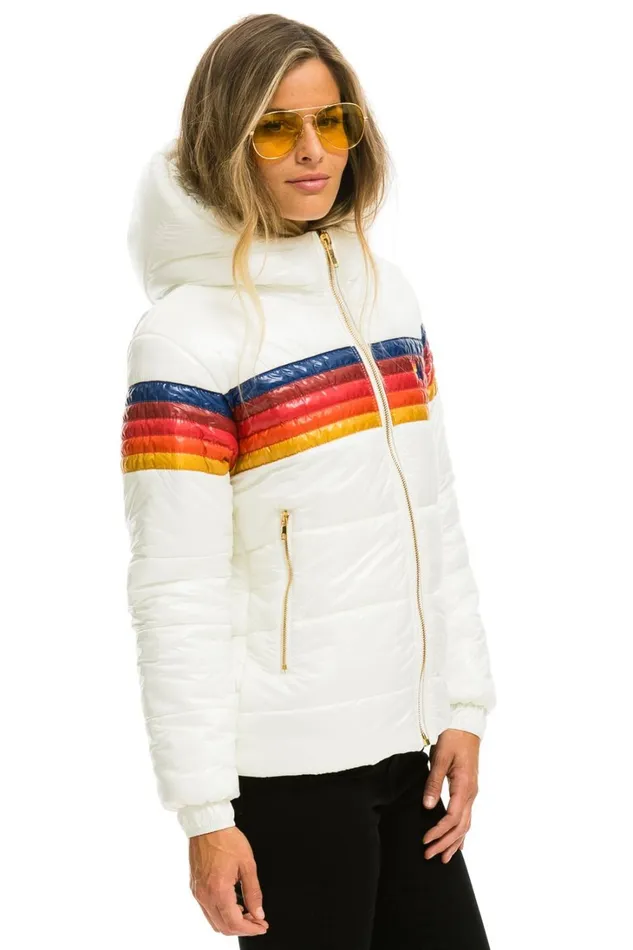 Women Outerwear Aviator Nation 5 STRIPE LUXE TREKKER JACKET 8211 GLOSSY WHITE