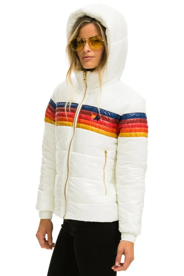 Women Outerwear Aviator Nation 5 STRIPE LUXE TREKKER JACKET 8211 GLOSSY WHITE