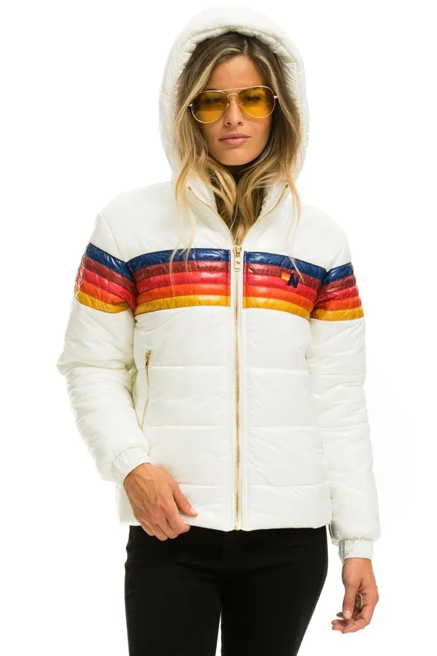 Women Outerwear Aviator Nation 5 STRIPE LUXE TREKKER JACKET 8211 GLOSSY WHITE
