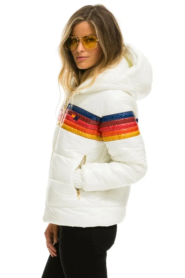 Women Outerwear Aviator Nation 5 STRIPE LUXE TREKKER JACKET 8211 GLOSSY WHITE