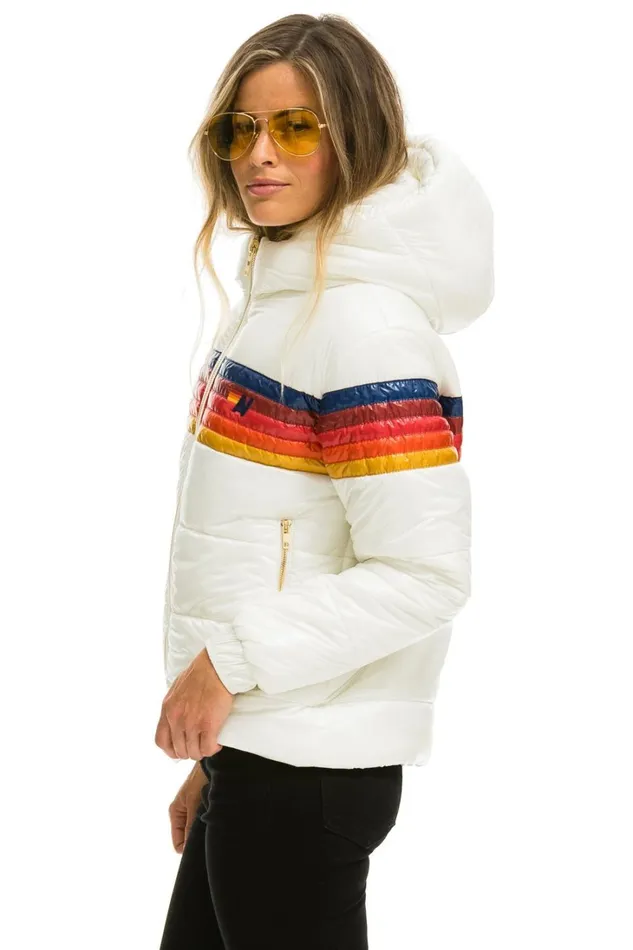 Women Outerwear Aviator Nation 5 STRIPE LUXE TREKKER JACKET 8211 GLOSSY WHITE
