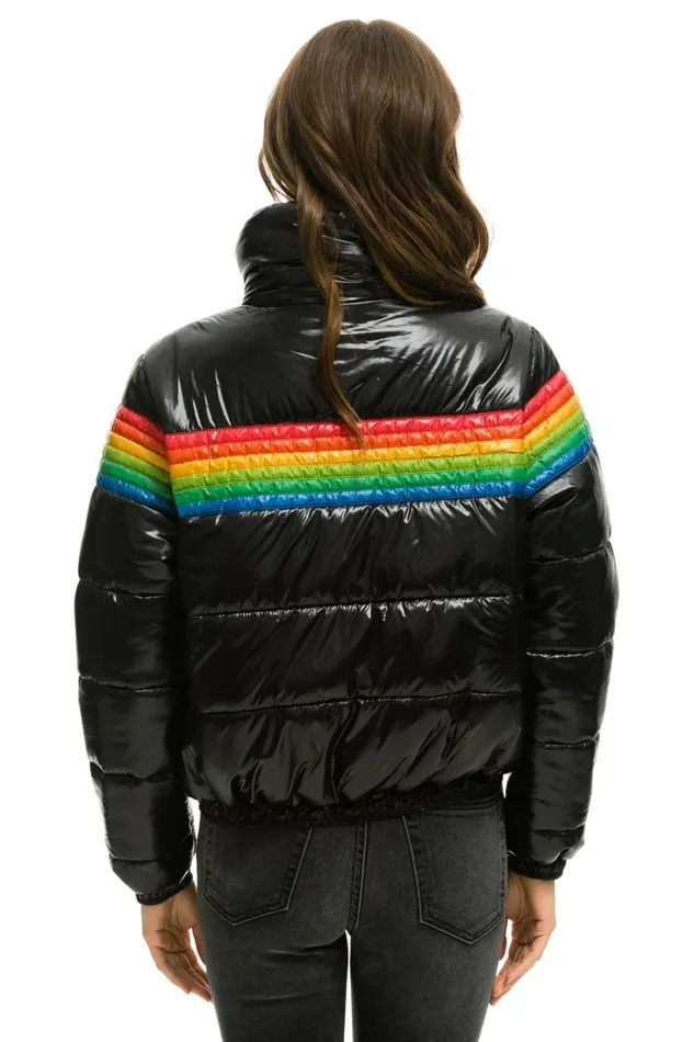 Women Outerwear Aviator Nation 6 STRIPE LUXE APRES PUFFER JACKET 8211 GLOSSY BLACK Women Outerwear Aviator Nation 6 STRIPE LUXE APRES PUFFER JACKET 8211 GLOSSY BLACK