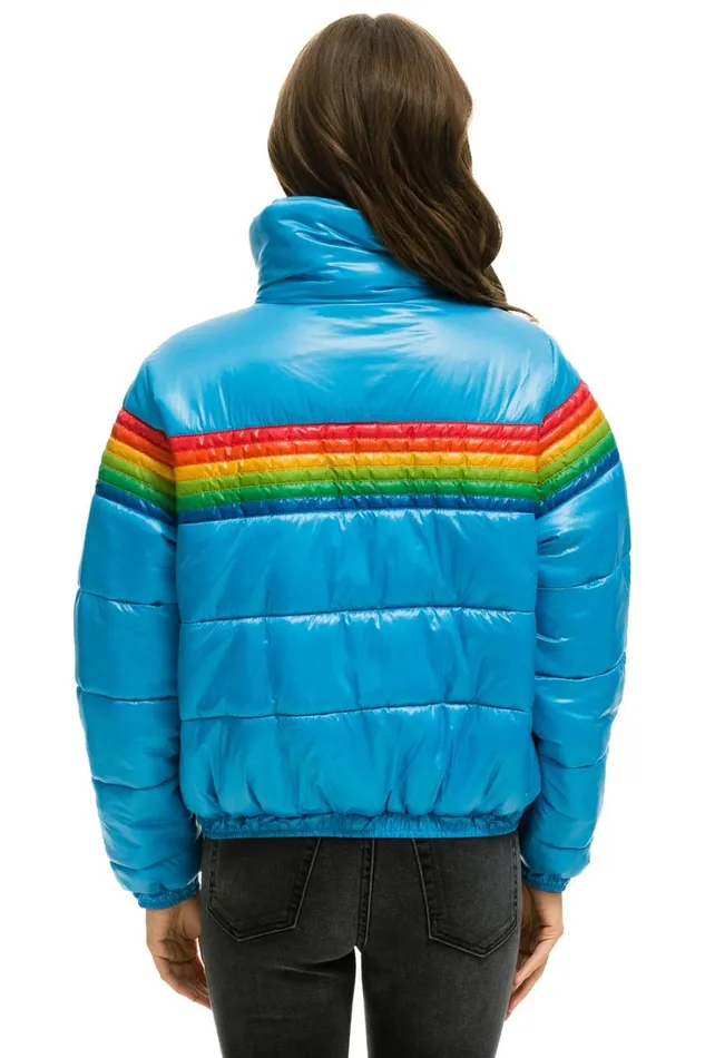 Women Outerwear Aviator Nation 6 STRIPE LUXE APRES PUFFER JACKET 8211 GLOSSY OCEAN
