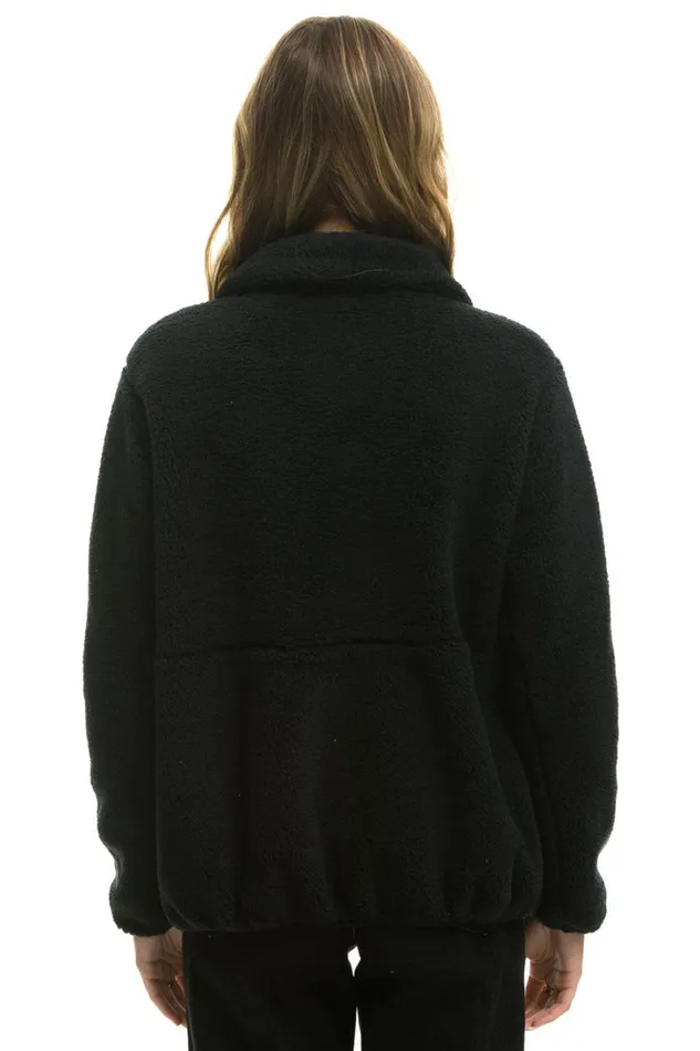 Women Outerwear Aviator Nation TEDDY APRES HALF ZIP JACKET 8211 BLACK