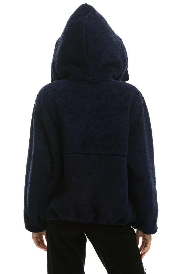 Women Outerwear Aviator Nation TEDDY UNISEX HOODED HALF ZIP JACKET 8211 NAVY