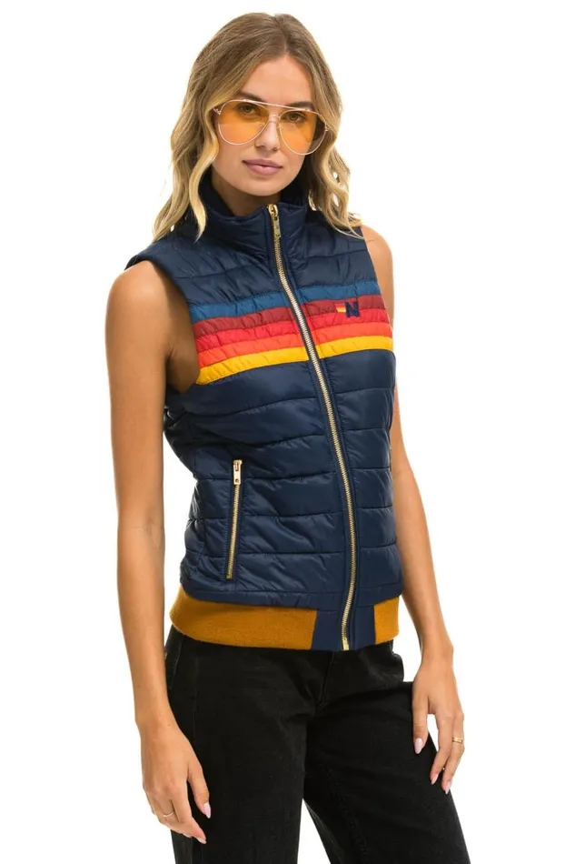 Women Outerwear Aviator Nation WOMEN039S 5 STRIPE VEST 8211 NAVY
