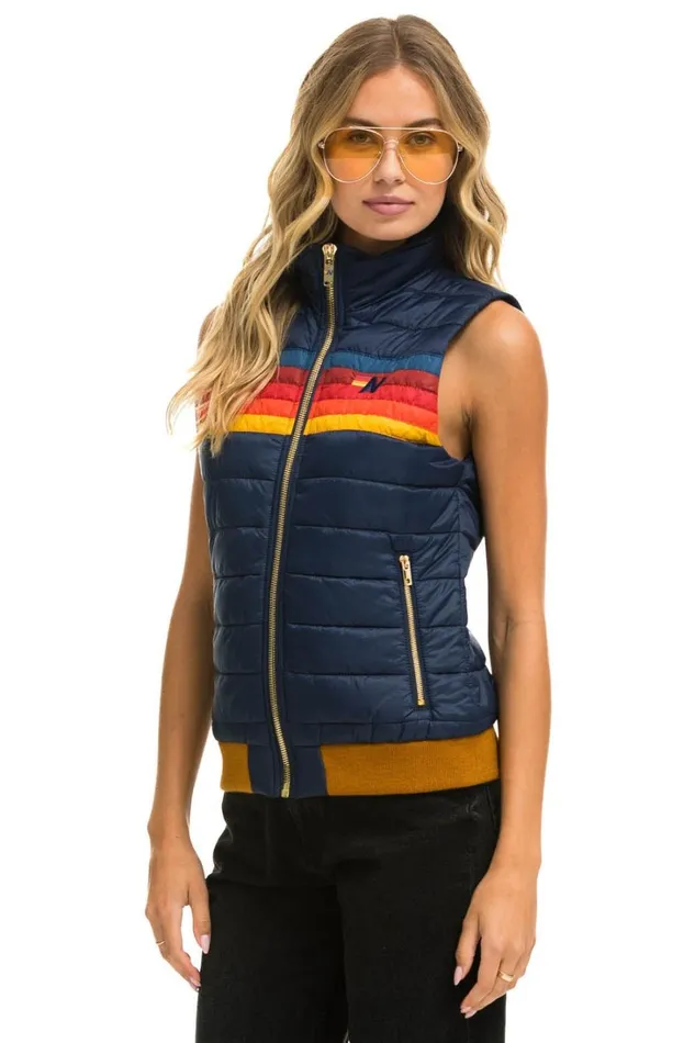 Women Outerwear Aviator Nation WOMEN039S 5 STRIPE VEST 8211 NAVY