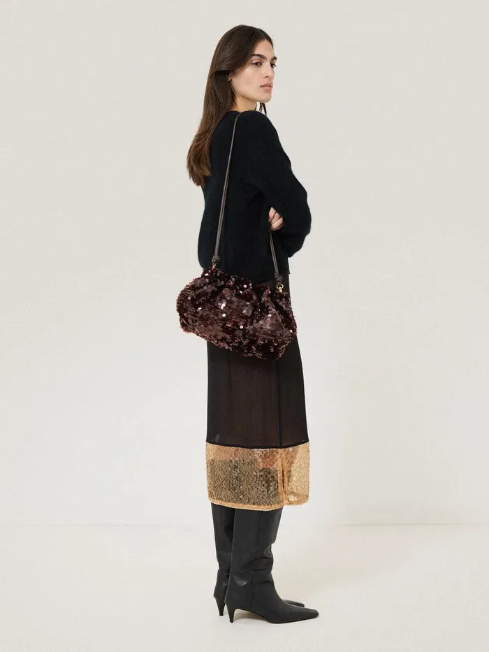 Women Oversized Sequin Clutch Brown Jigsaw Bags