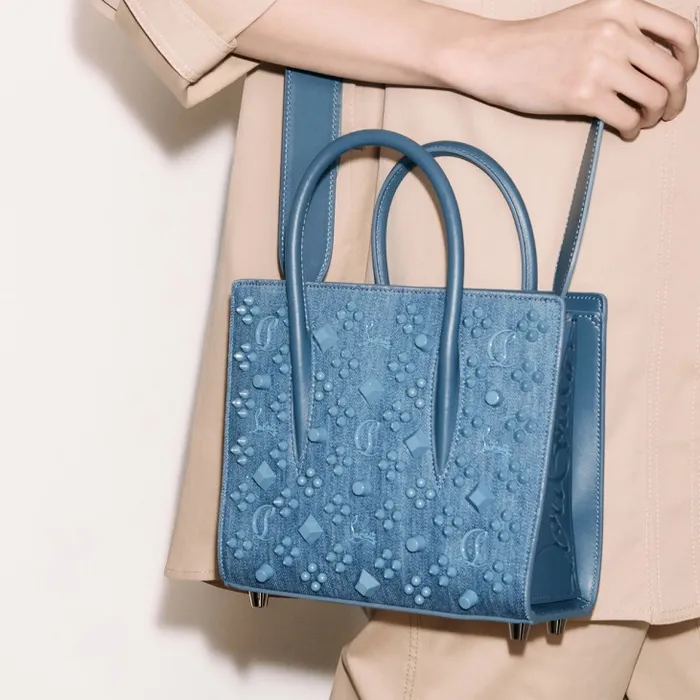 Women Paloma Mini Top Handle Bag 8211 Denim And Spikes Loubinthesky 8211 Blue Christian Louboutin Crossbody Bags