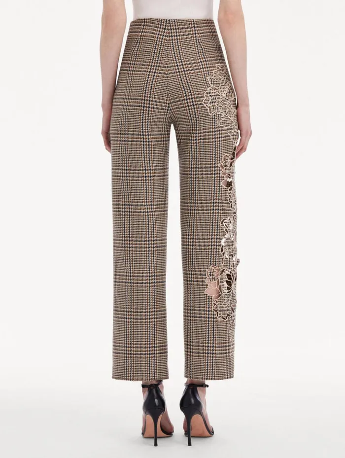 Women Pants and Skirts Oscar De La Renta Peony Guipure Appliqu Plaid Pant Cocoa Multi