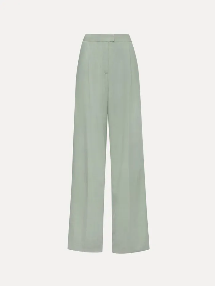 Women Pants and Skirts Oscar De La Renta Wide Leg Silk Georgette Pant Eucalyptus