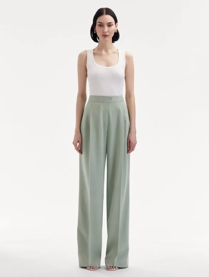 Women Pants and Skirts Oscar De La Renta Wide Leg Silk Georgette Pant Eucalyptus Women Pants and Skirts Oscar De La Renta Wide Leg Silk Georgette Pant Eucalyptus